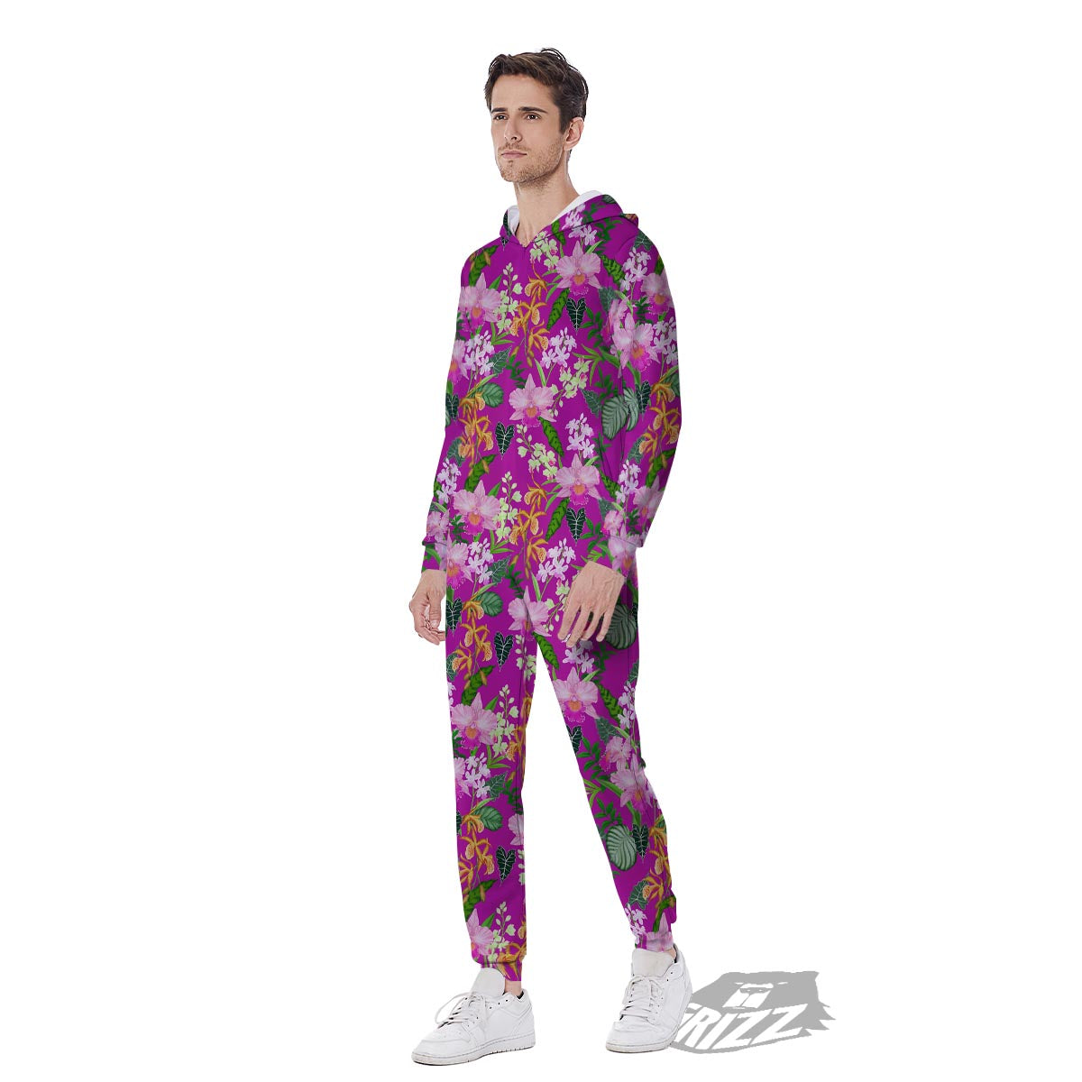 Cattleya Tropical Print Pattern Men's Jumpsuit-grizzshop