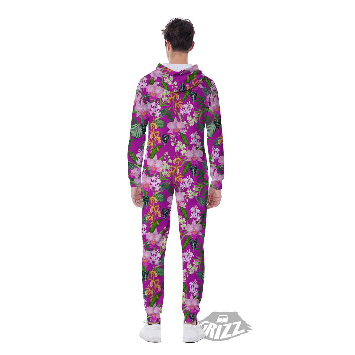 Cattleya Tropical Print Pattern Men's Jumpsuit-grizzshop