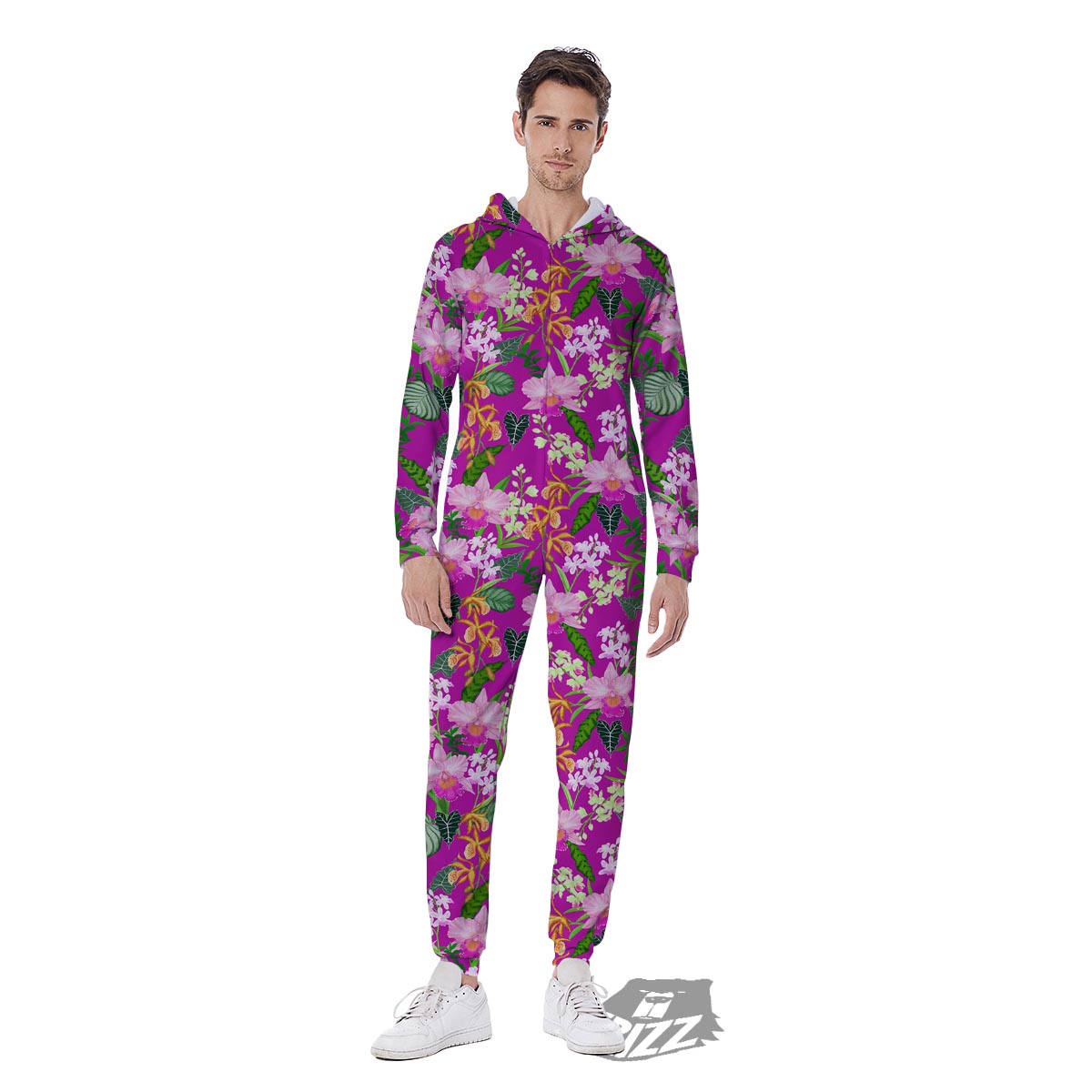 Cattleya Tropical Print Pattern Men's Jumpsuit-grizzshop