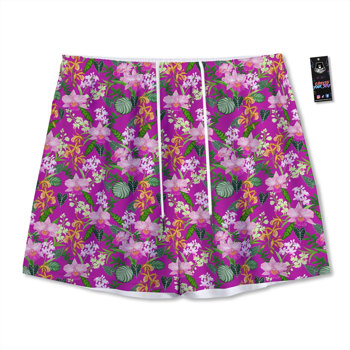 Cattleya Tropical Print Pattern Mesh Shorts