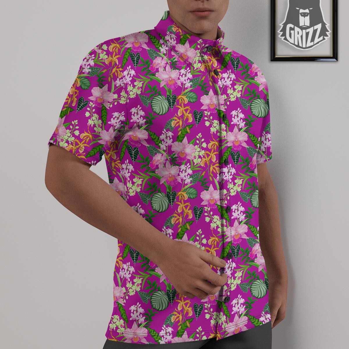 Cattleya Tropical Print Pattern Untucked Shirts-grizzshop