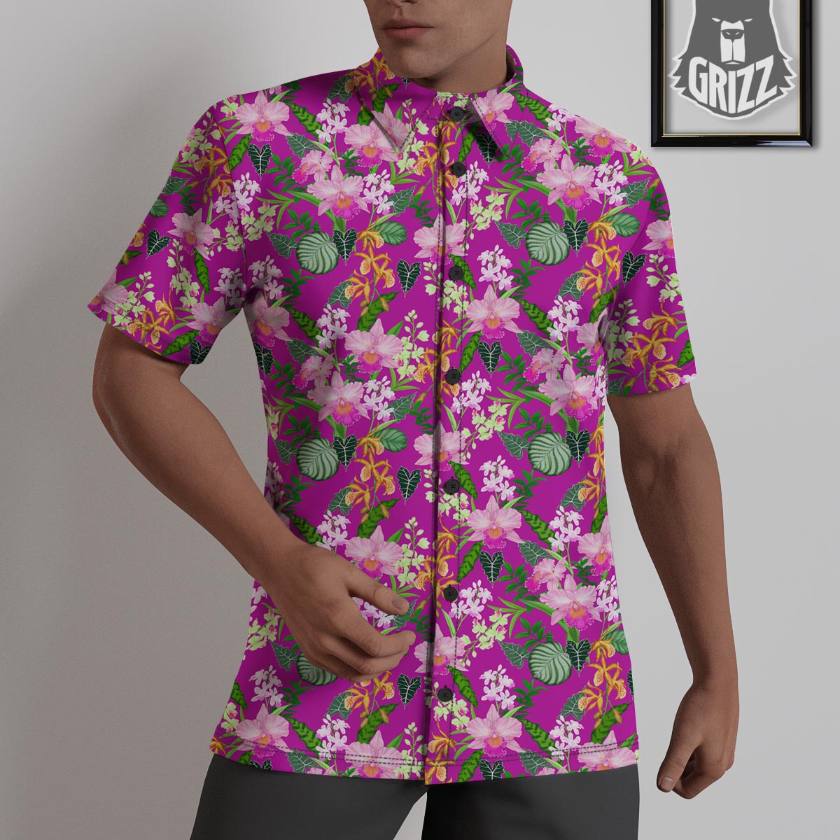 Cattleya Tropical Print Pattern Untucked Shirts-grizzshop