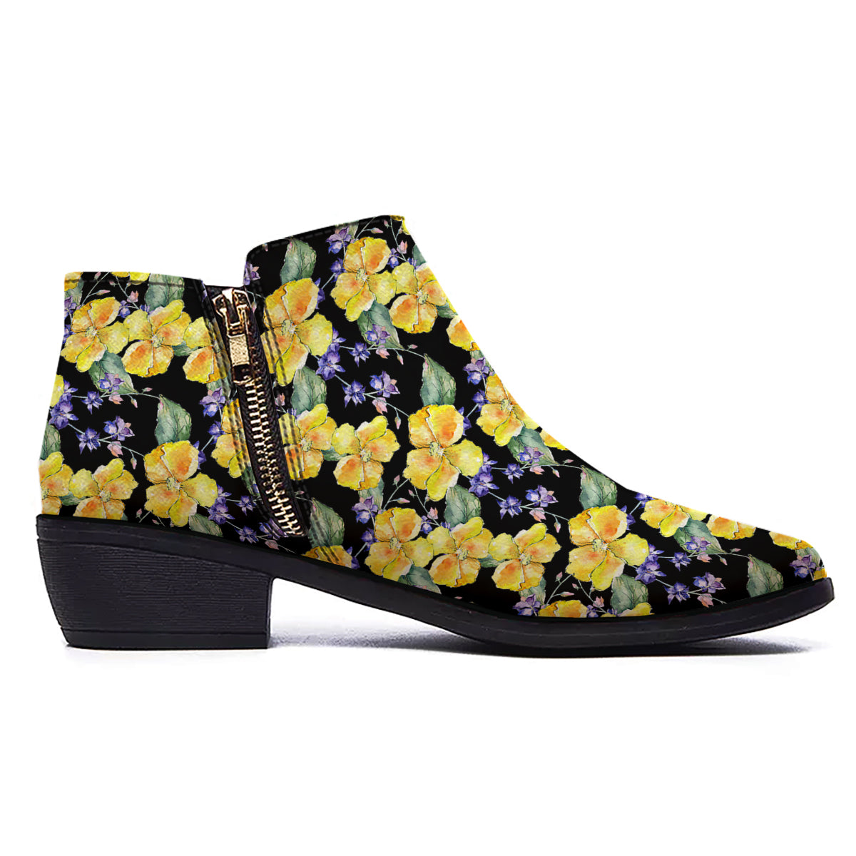 Cattleya Watercolor Print Pattern Ankle Boots-grizzshop