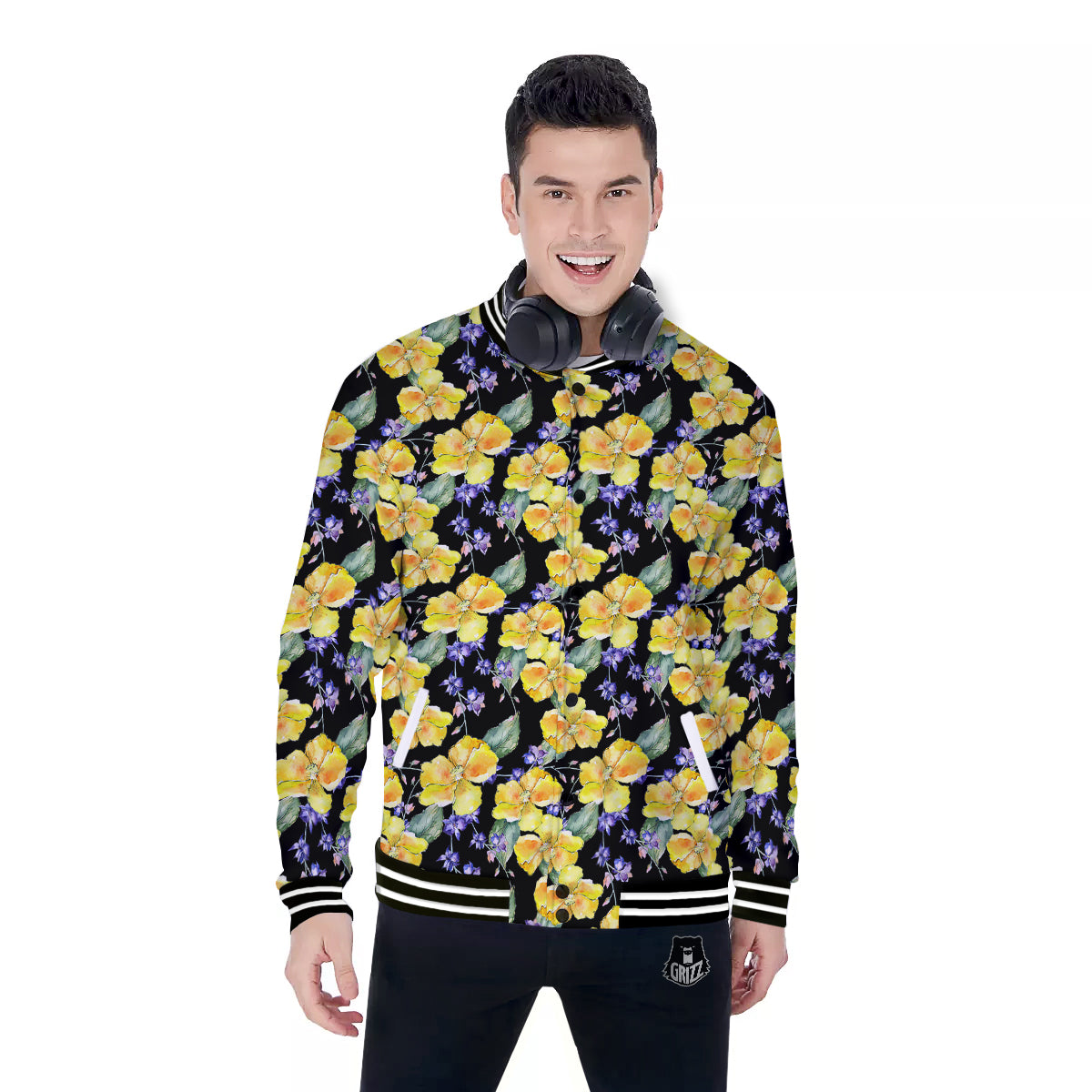 Cattleya Watercolor Print Pattern Baseball Jacket-grizzshop