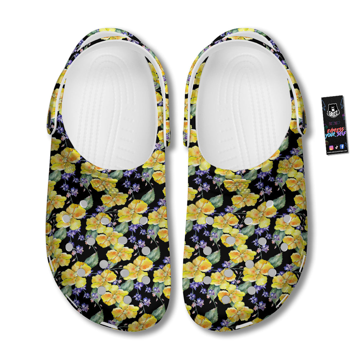 Cattleya Watercolor Print Pattern Clog-grizzshop