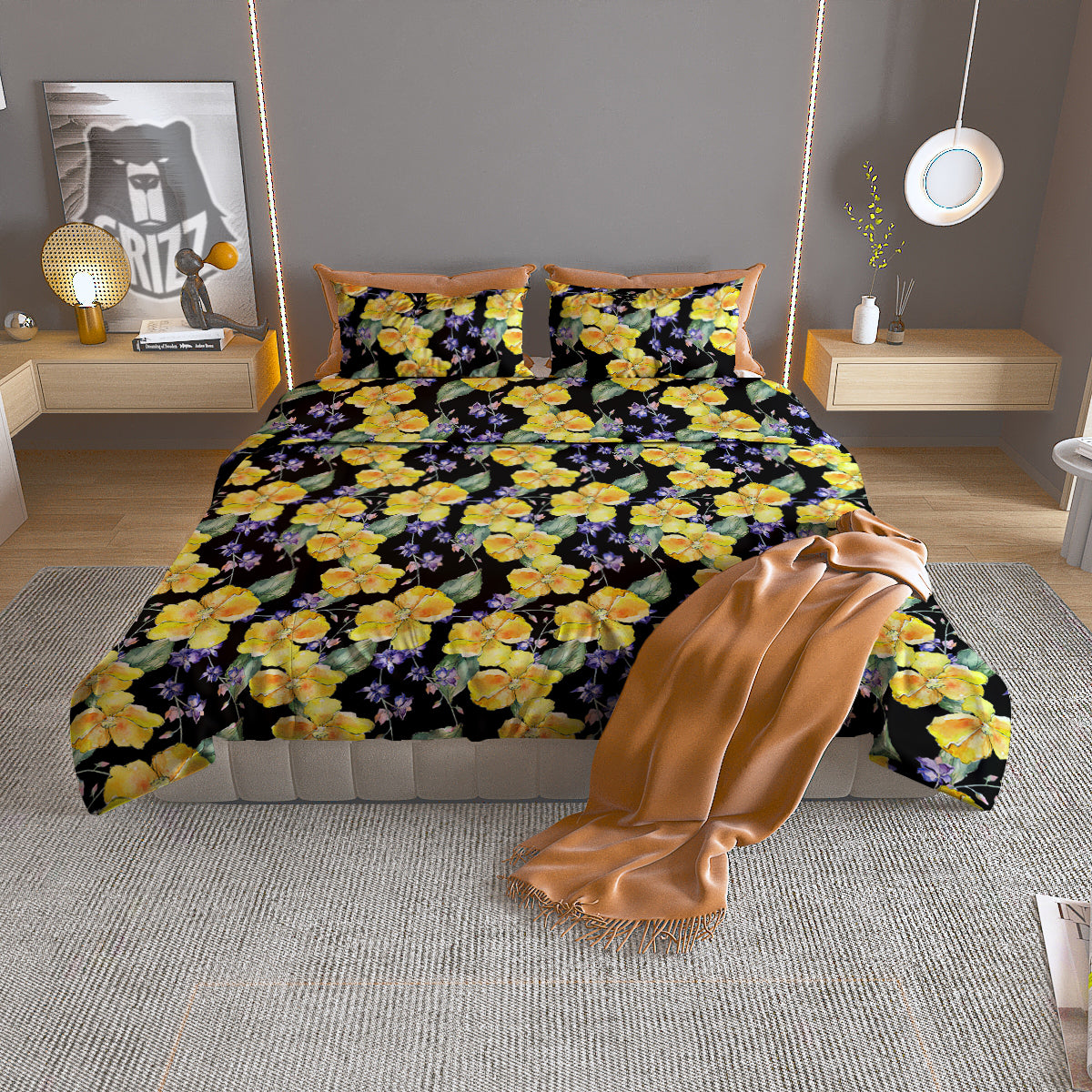 Cattleya Watercolor Print Pattern Duvet Cover Bedding Set