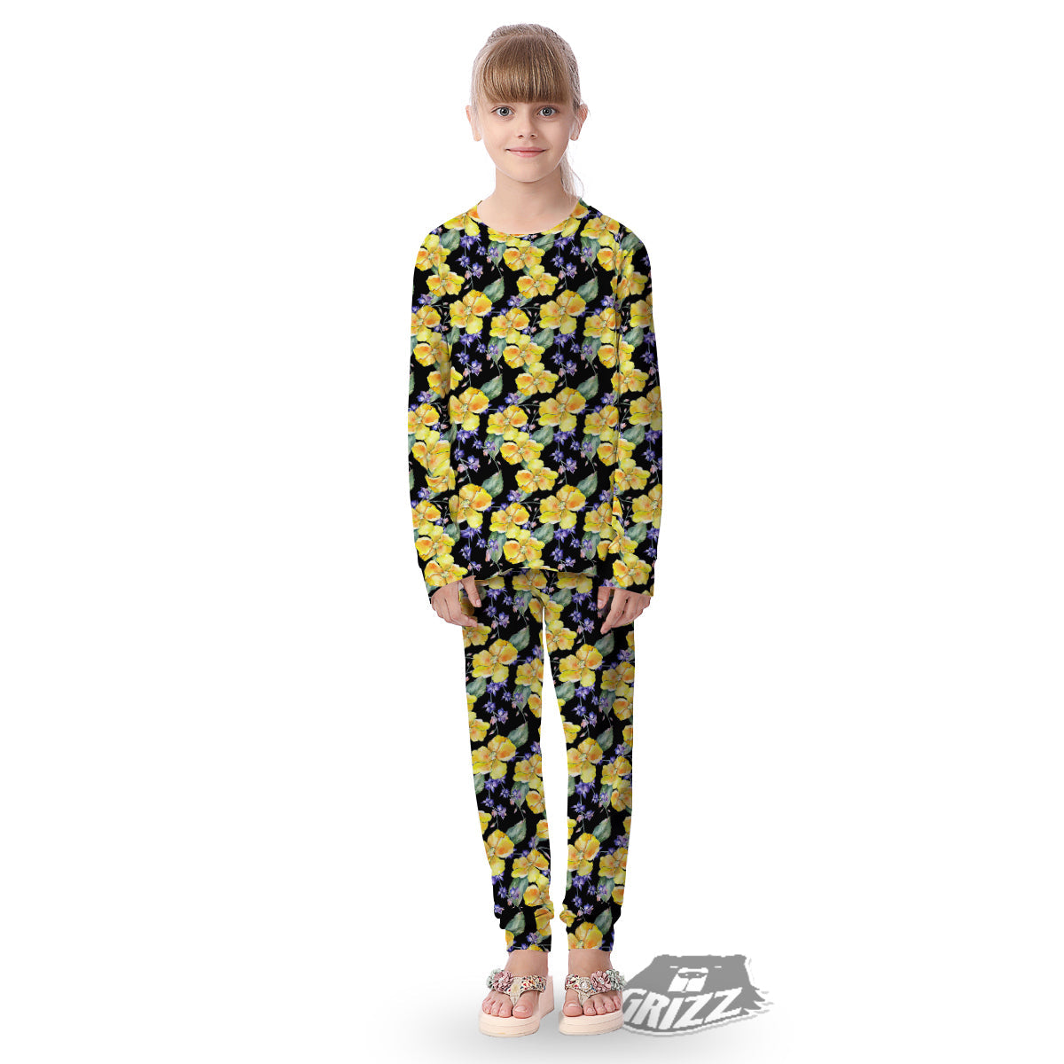 Cattleya Watercolor Print Pattern Kid's Pajamas-grizzshop