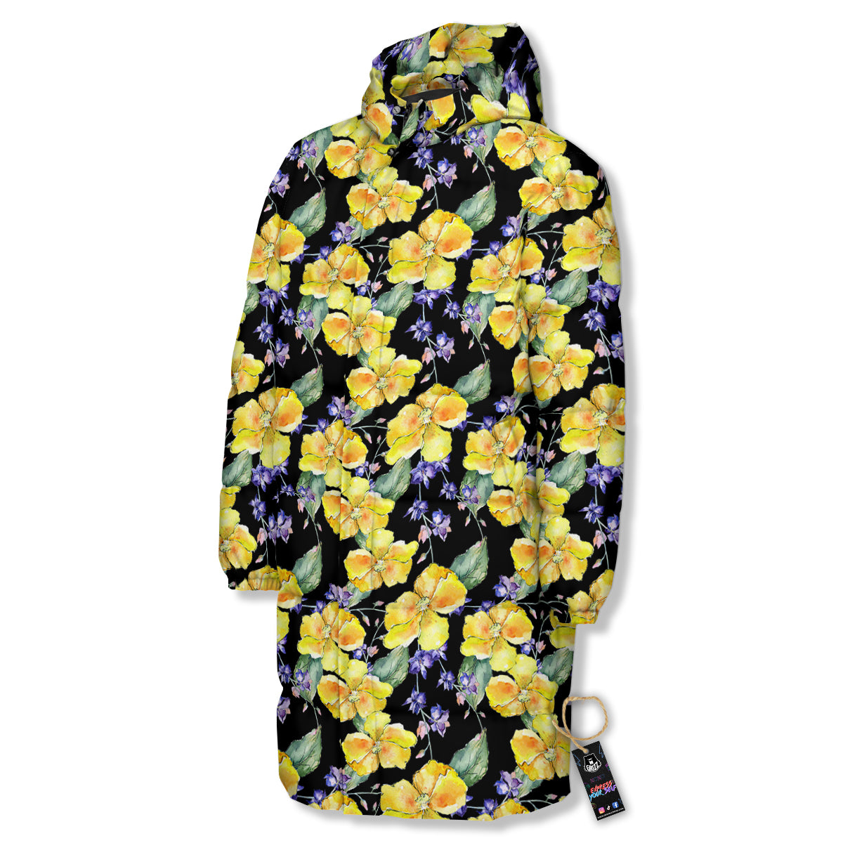 Cattleya Watercolor Print Pattern Long Down Jacket-grizzshop