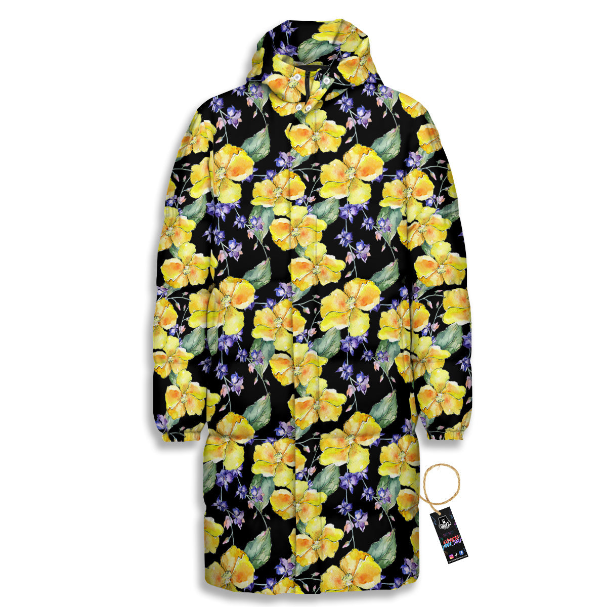 Cattleya Watercolor Print Pattern Long Down Jacket-grizzshop