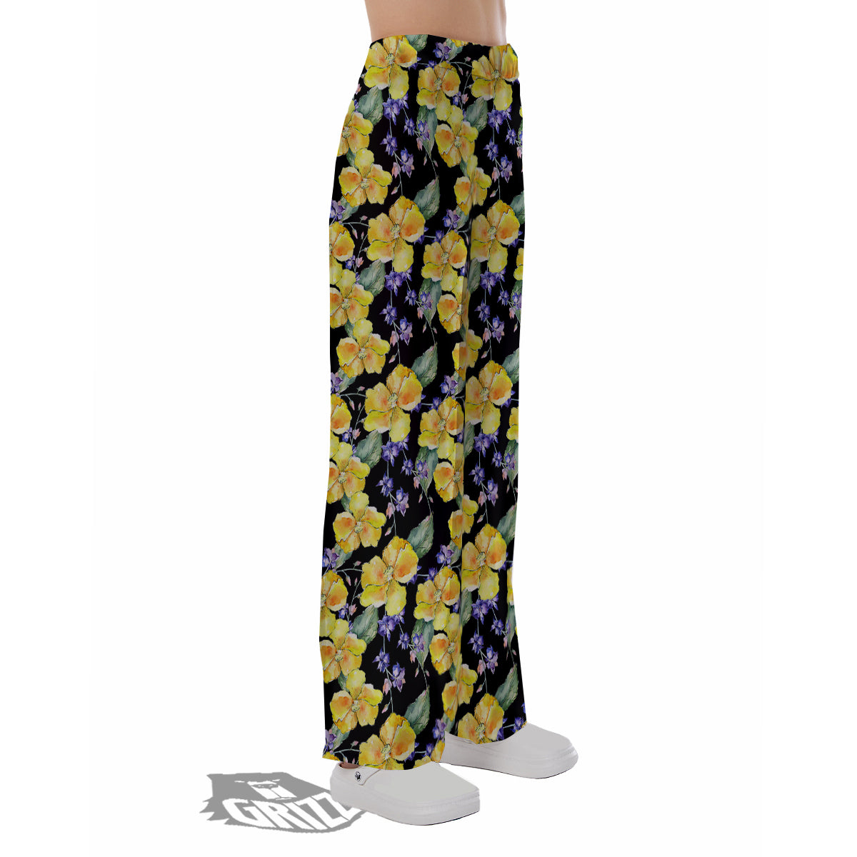 Cattleya Watercolor Print Pattern Pajama Pants-grizzshop
