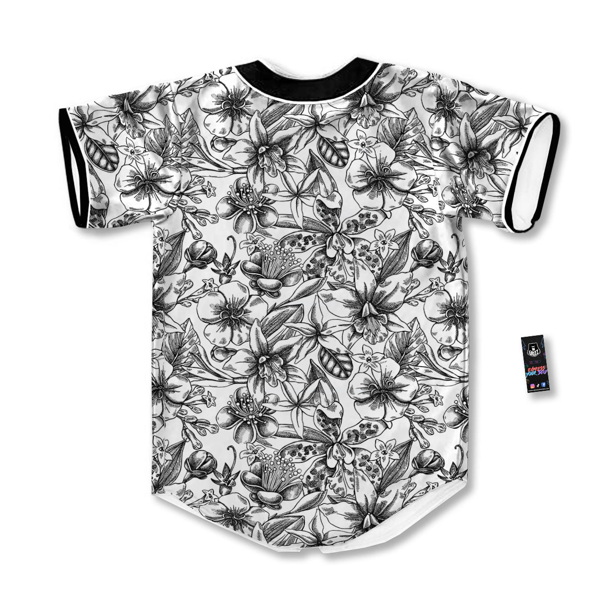 Cattleya White And Black Print Pattern Baseball Jersey-grizzshop