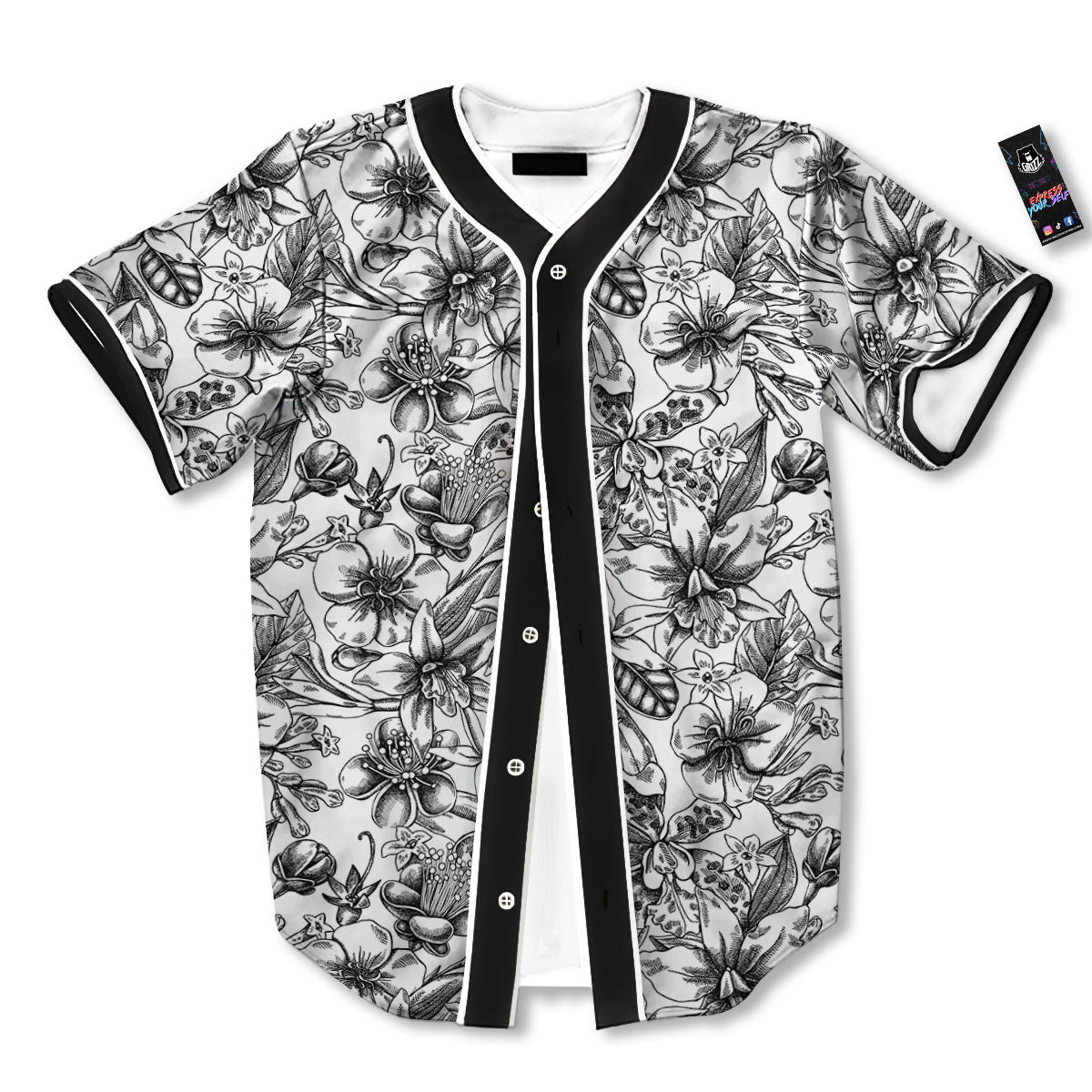Cattleya White And Black Print Pattern Baseball Jersey-grizzshop