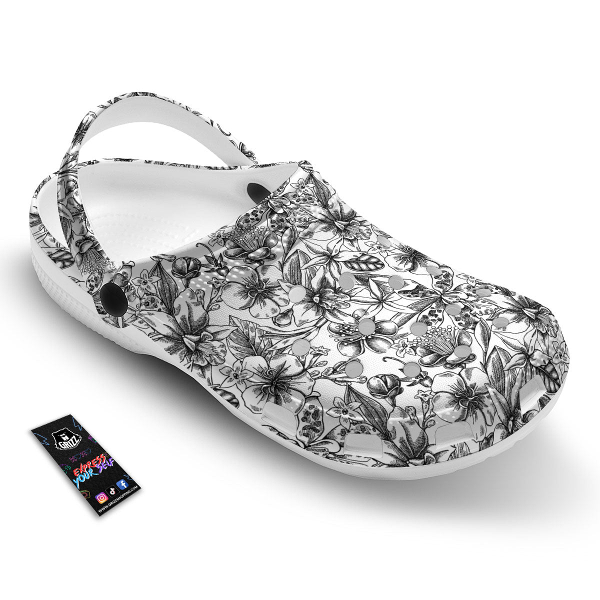 Cattleya White And Black Print Pattern Clog-grizzshop