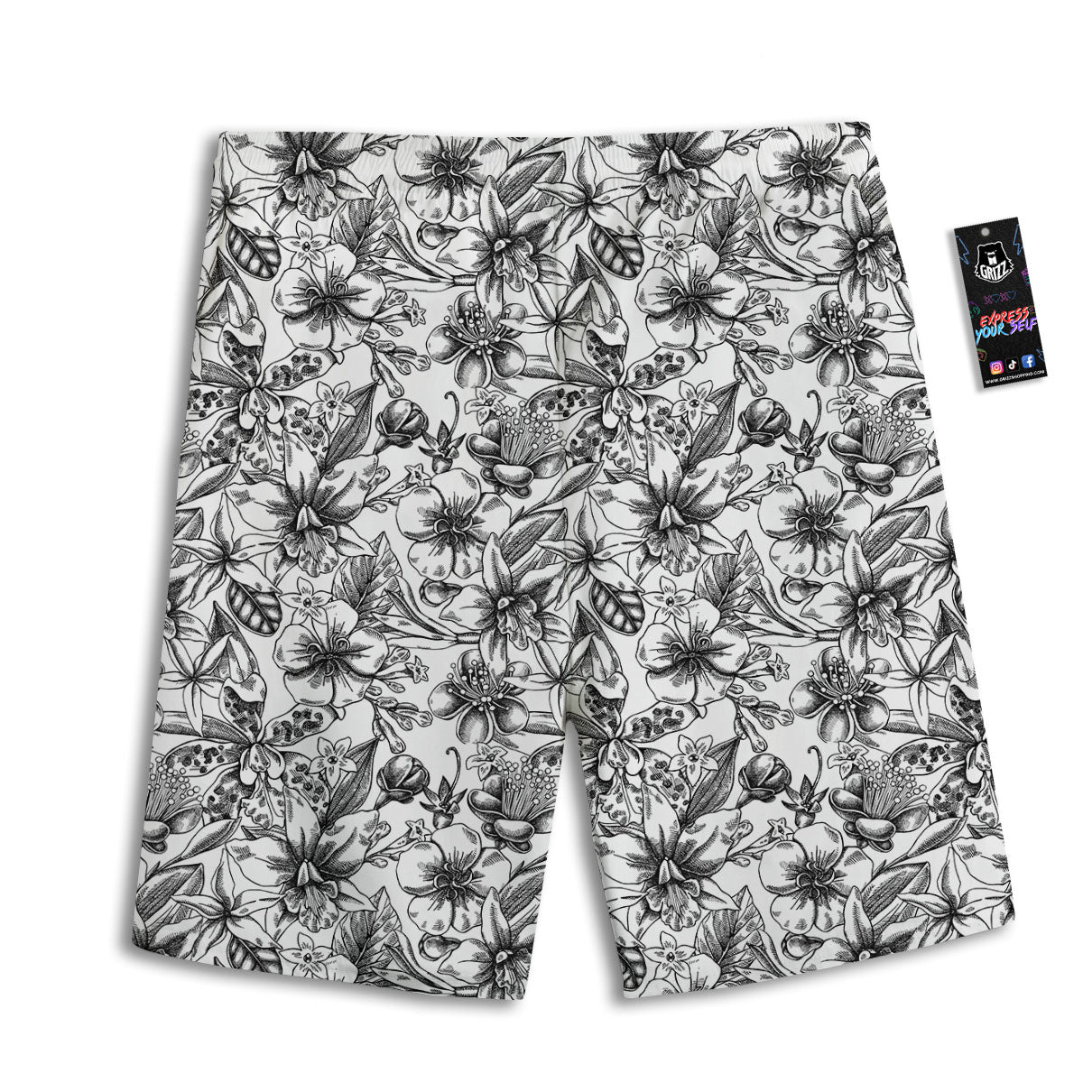 Cattleya White And Black Print Pattern Men's Athletic Shorts