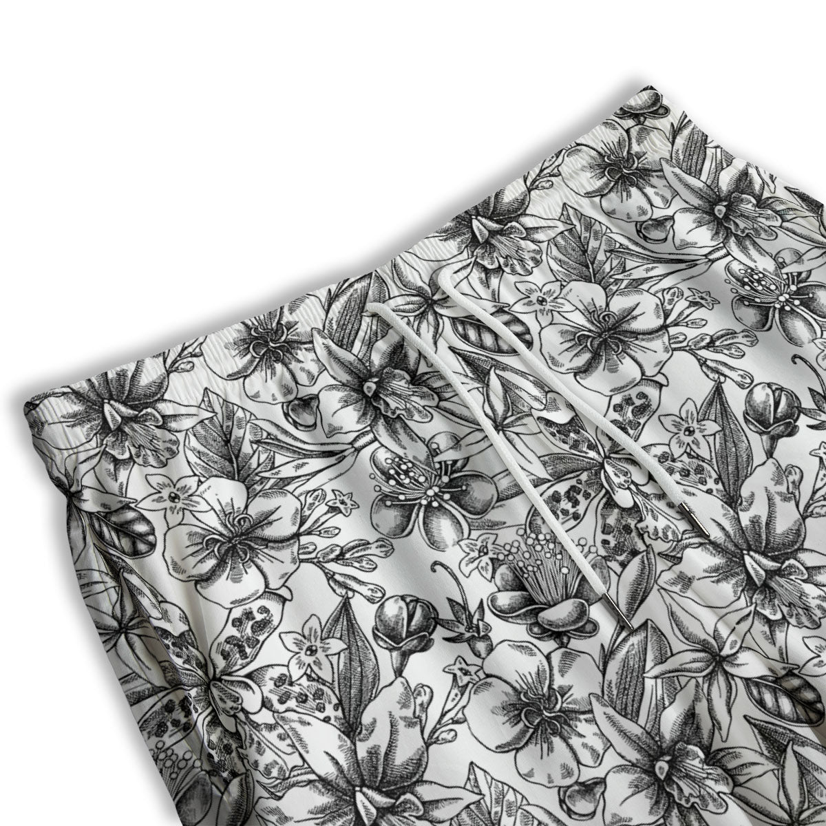Cattleya White And Black Print Pattern Men's Athletic Shorts