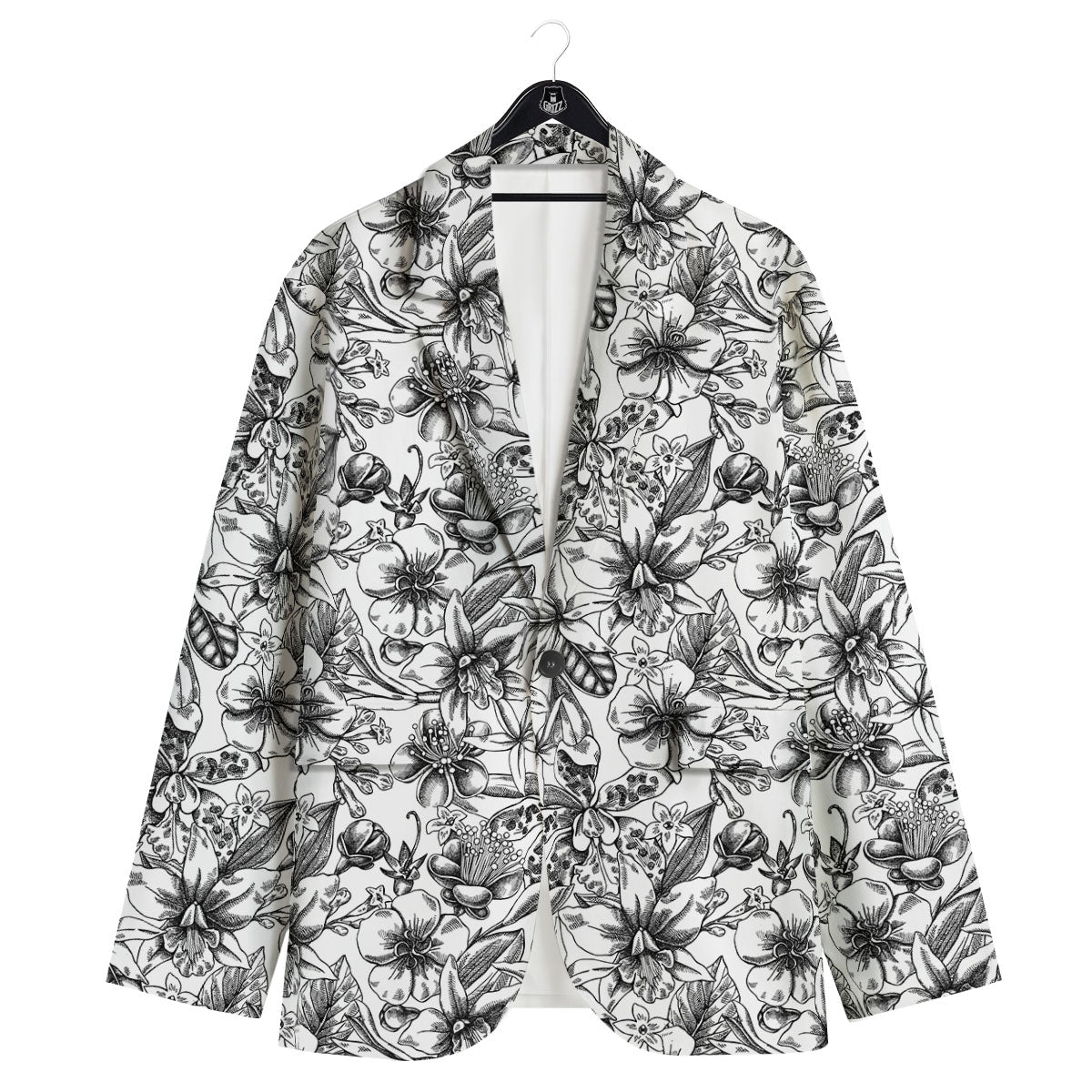 Cattleya White And Black Print Pattern Men's Sport Coat-grizzshop