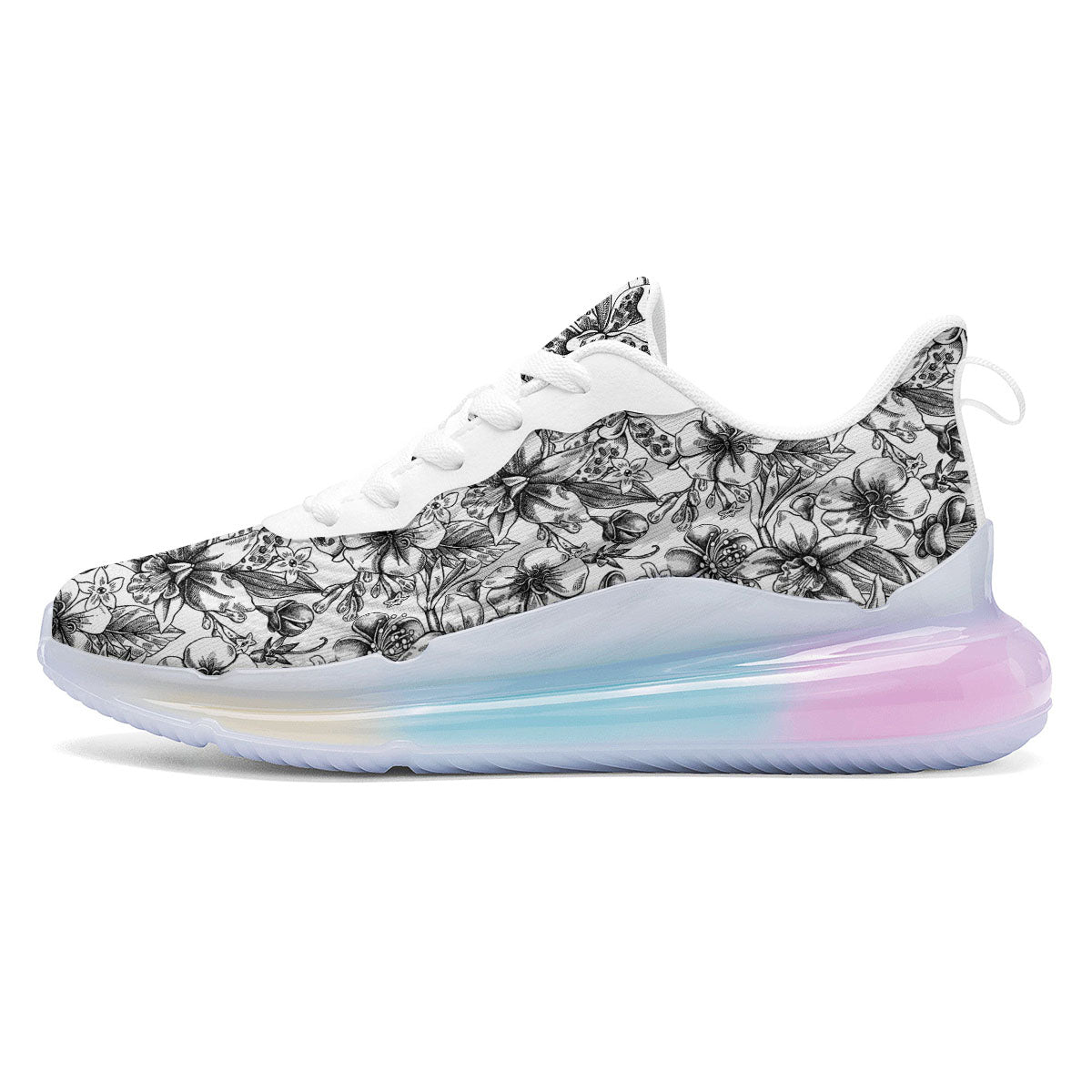 Cattleya White And Black Print Pattern Running Sneakers-grizzshop