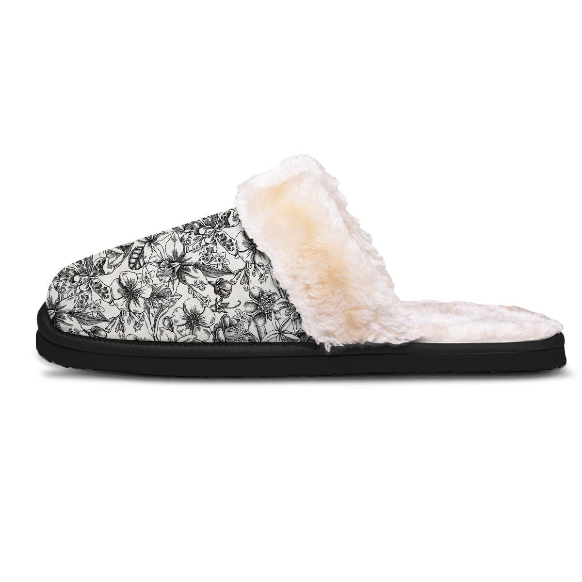 Cattleya White And Black Print Pattern Slippers-grizzshop