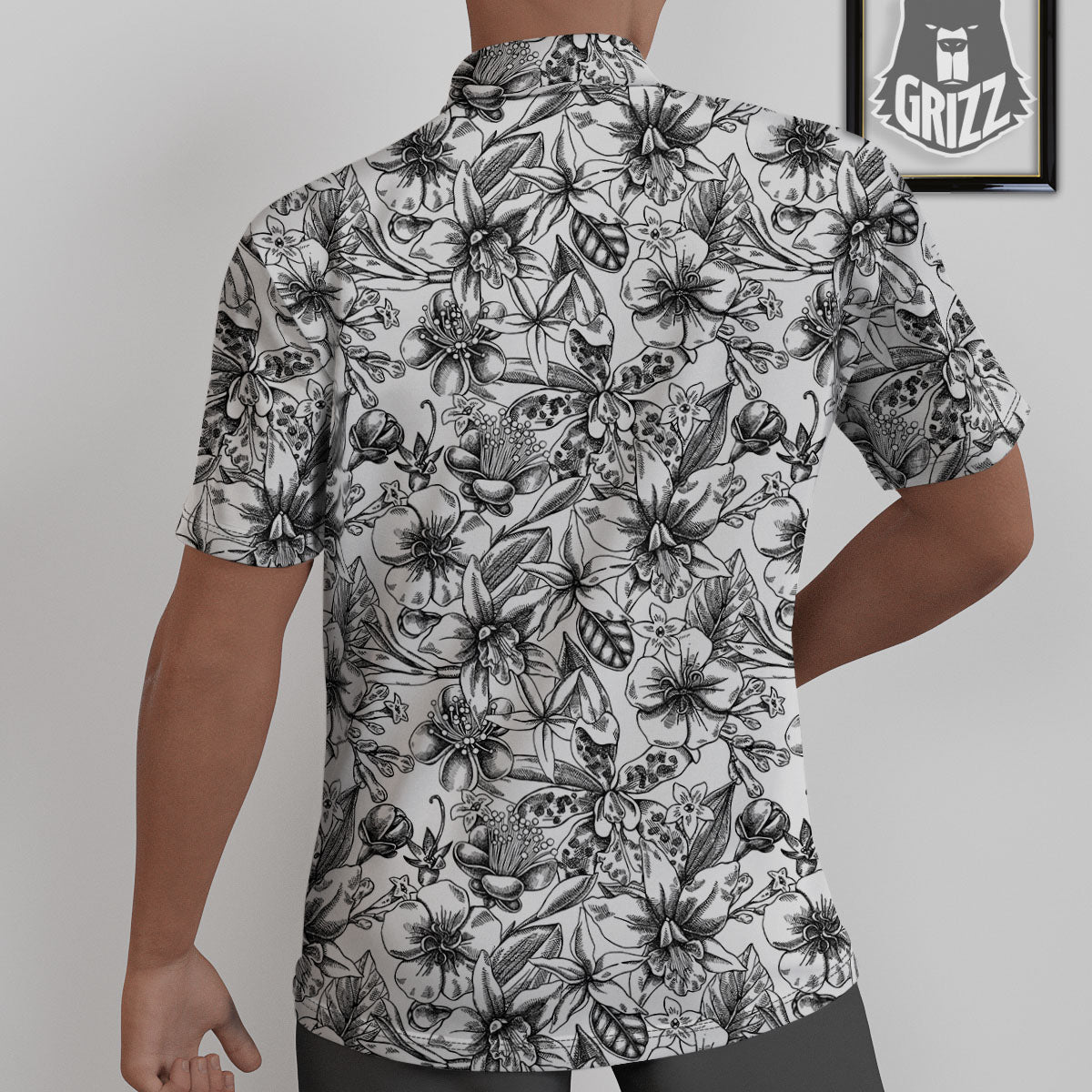 Cattleya White And Black Print Pattern Untucked Shirts-grizzshop