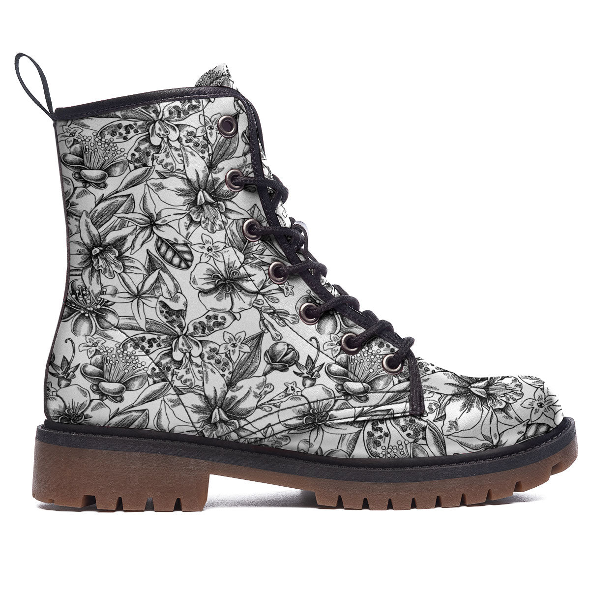 Cattleya White And Black Print Pattern Work Boots-grizzshop