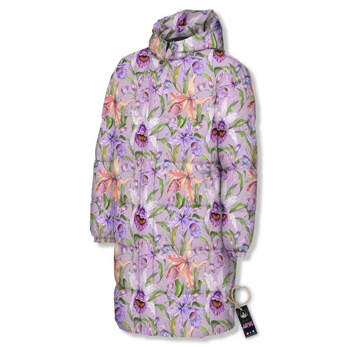 Cattleya Colorful Watercolor Print Long Down Jacket