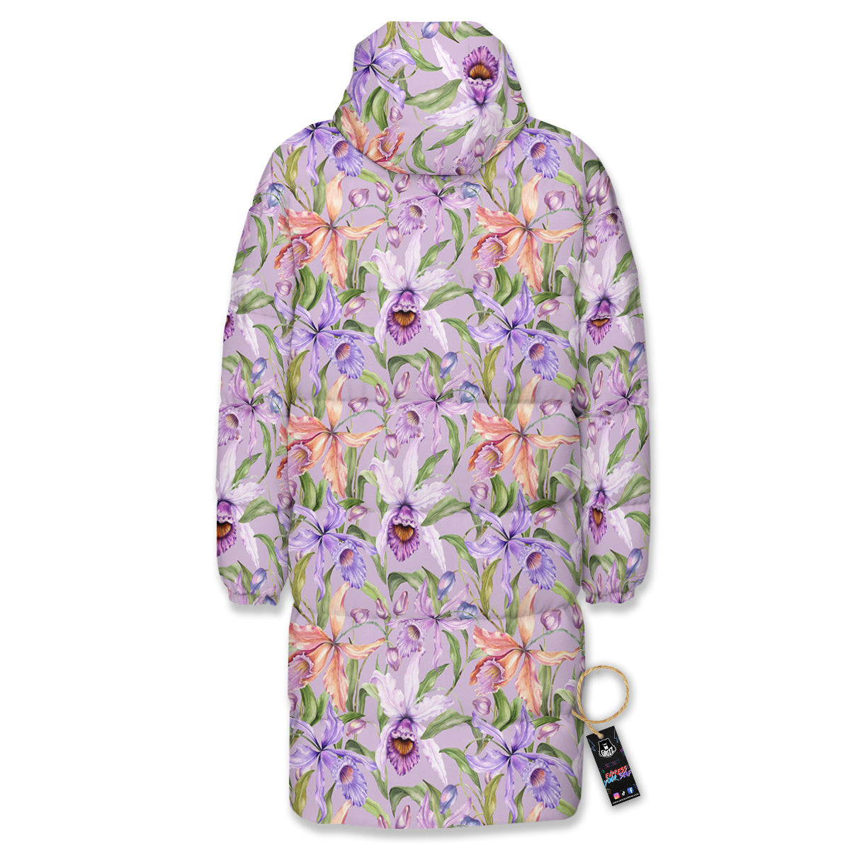 Cattleya Colorful Watercolor Print Long Down Jacket