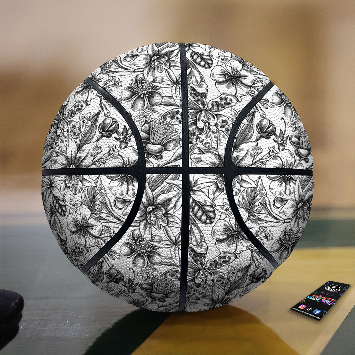 Cattleya White And Black Print Pattern Basketball