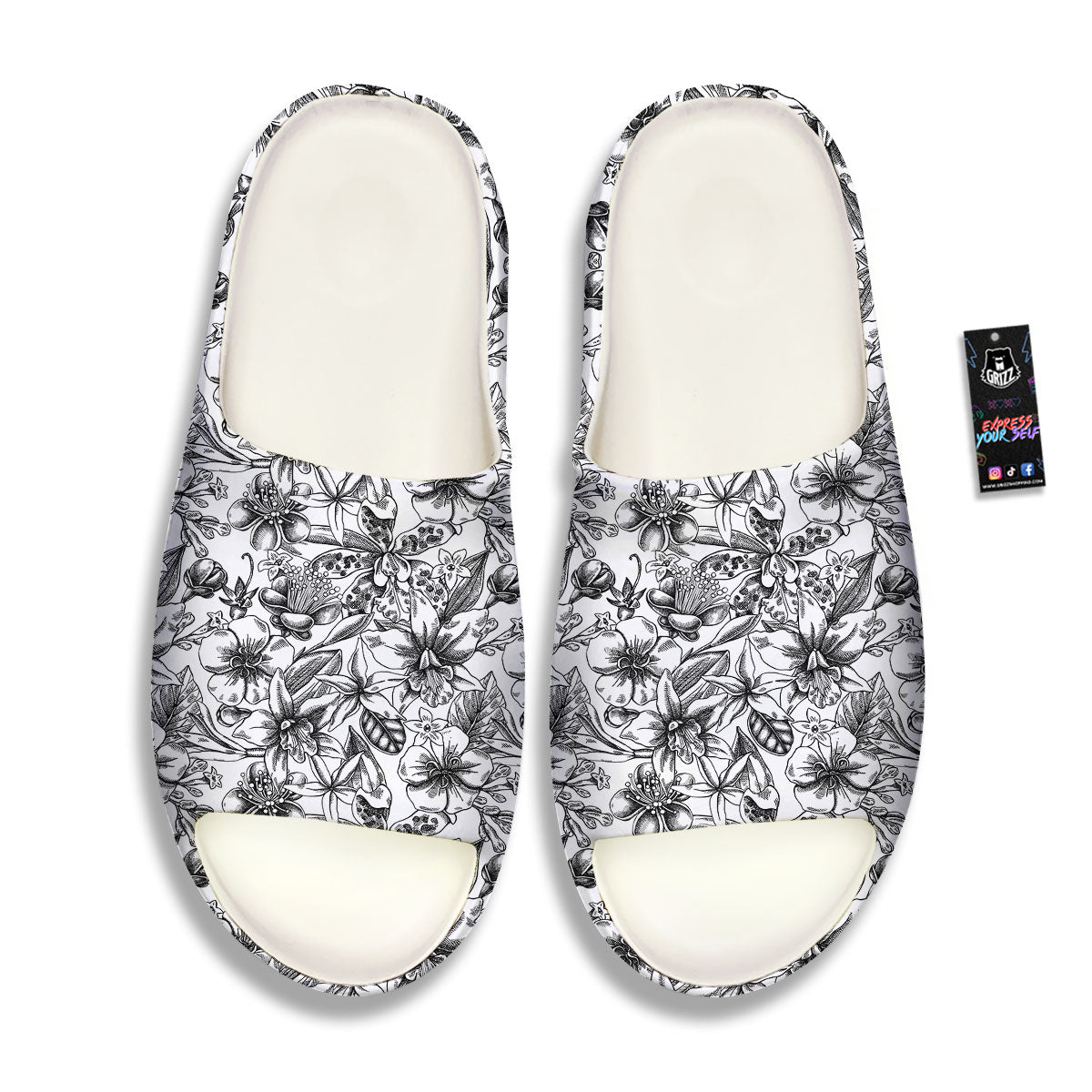 Cattleya White And Black Print Pattern Sandals-grizzshop
