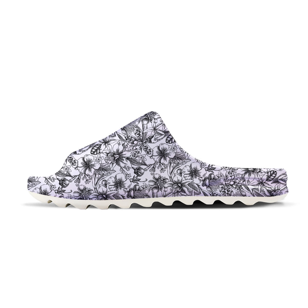 Cattleya White And Black Print Pattern Sandals-grizzshop