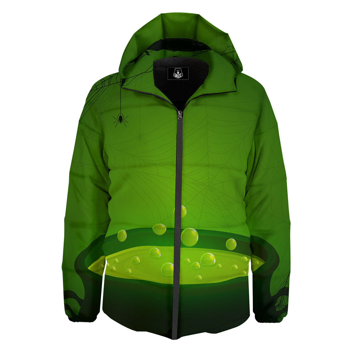 Cauldron And Witch Halloween Print Down Jacket-grizzshop