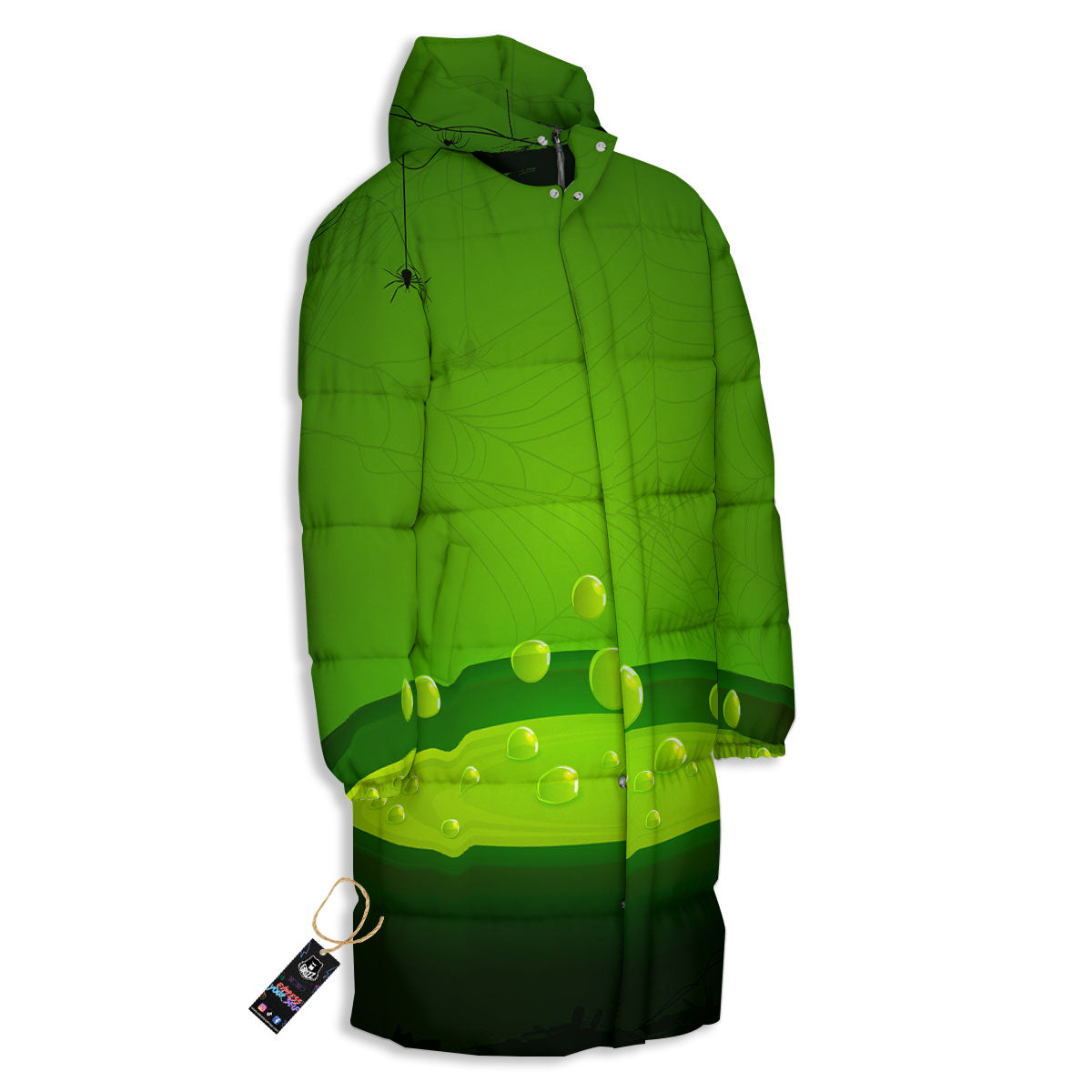 Cauldron And Witch Halloween Print Long Down Jacket-grizzshop