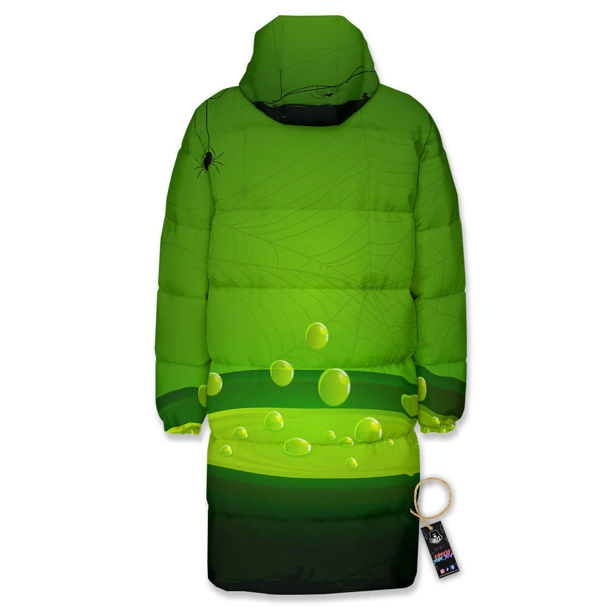 Cauldron And Witch Halloween Print Long Down Jacket-grizzshop