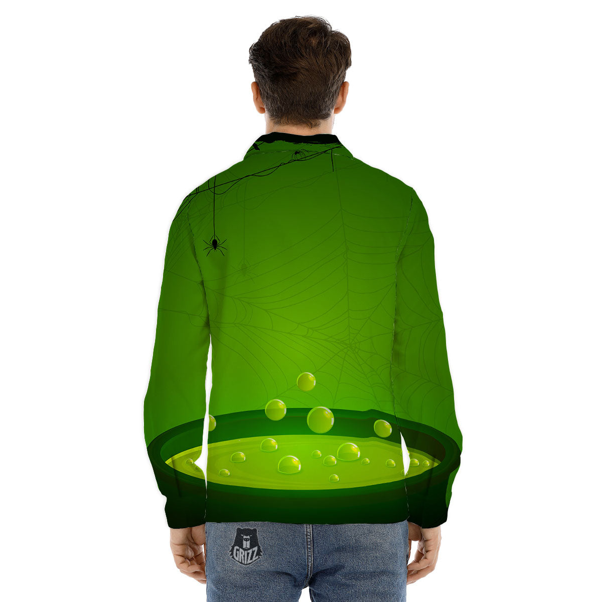 Cauldron And Witch Halloween Print Men's Dress Shirts-grizzshop