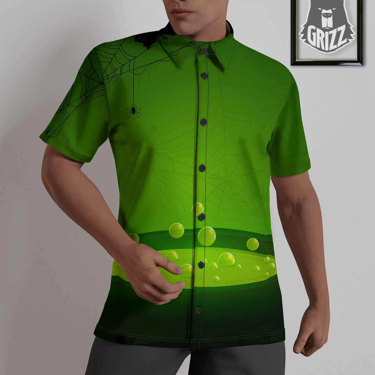 Cauldron And Witch Halloween Print Untucked Shirts-grizzshop
