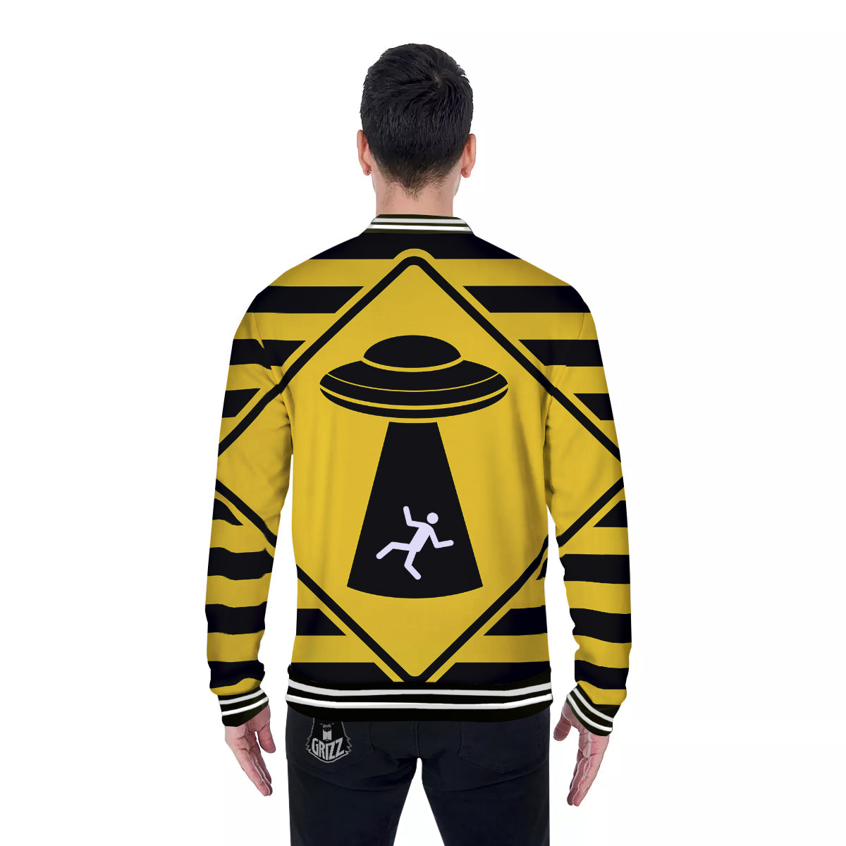 Caution Alien Abduction Warning Sign Print Baseball Jacket-grizzshop