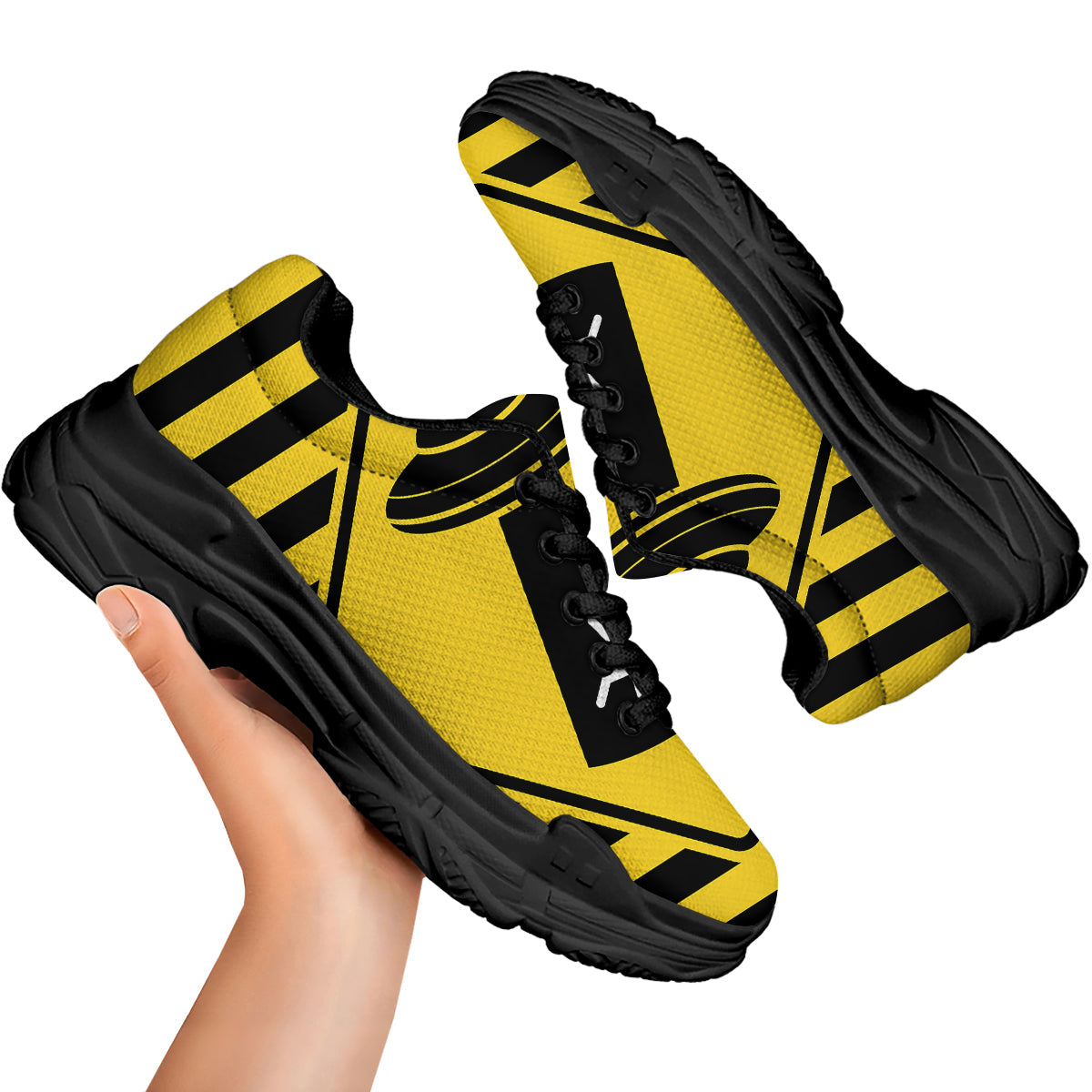 Caution Alien Abduction Warning Sign Print Black Chunky Shoes-grizzshop