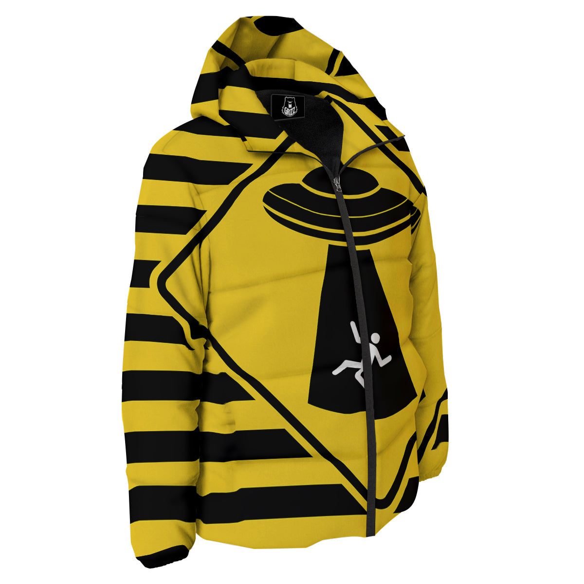 Caution Alien Abduction Warning Sign Print Down Jacket-grizzshop