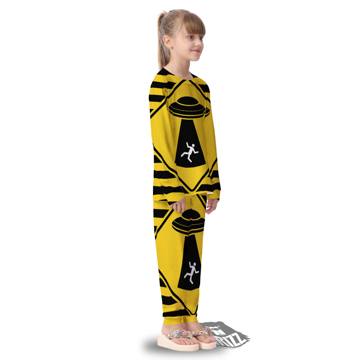 Caution Alien Abduction Warning Sign Print Kid's Pajamas-grizzshop