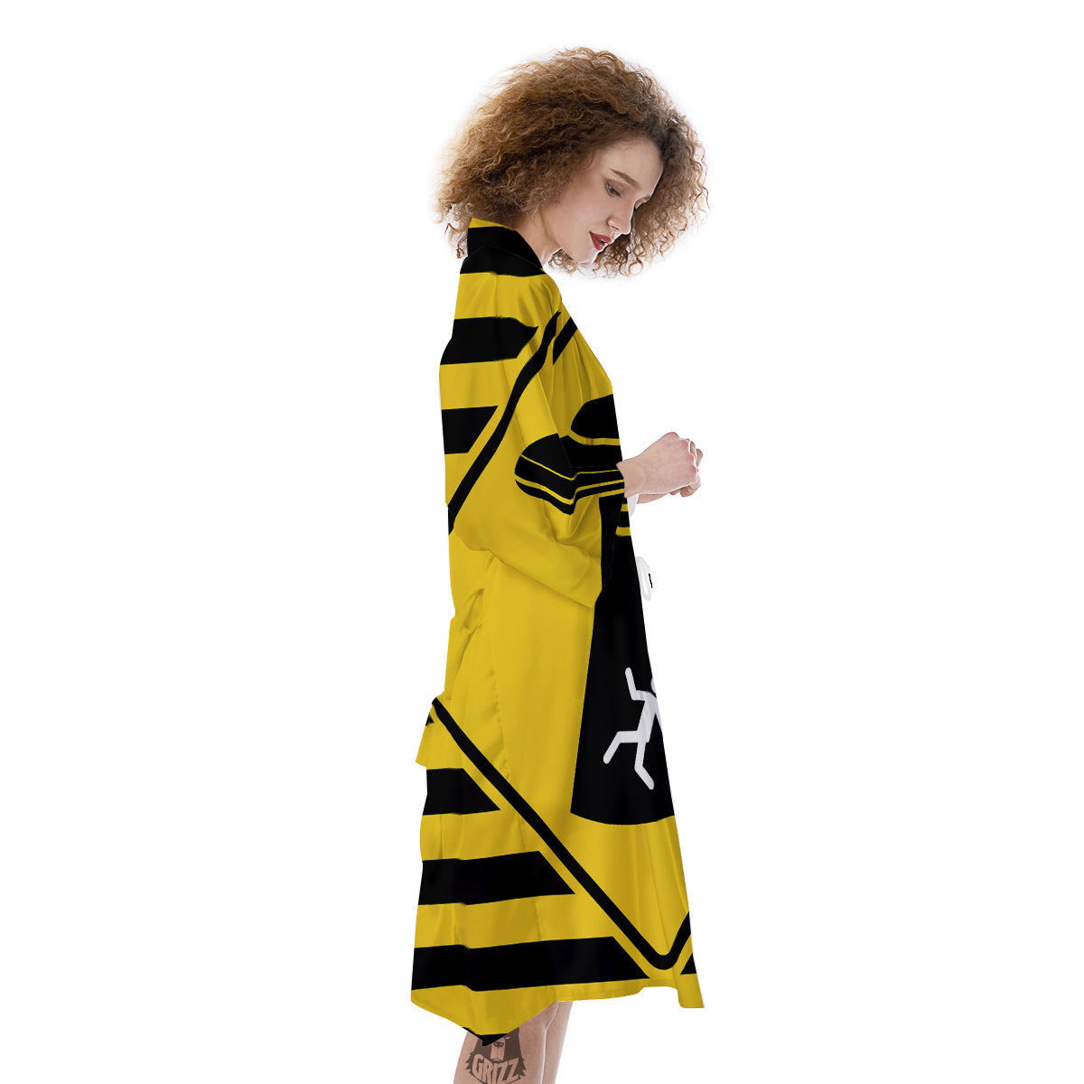 Caution Alien Abduction Warning Sign Print Kimono-grizzshop