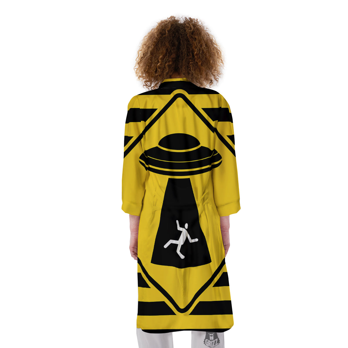 Caution Alien Abduction Warning Sign Print Kimono-grizzshop