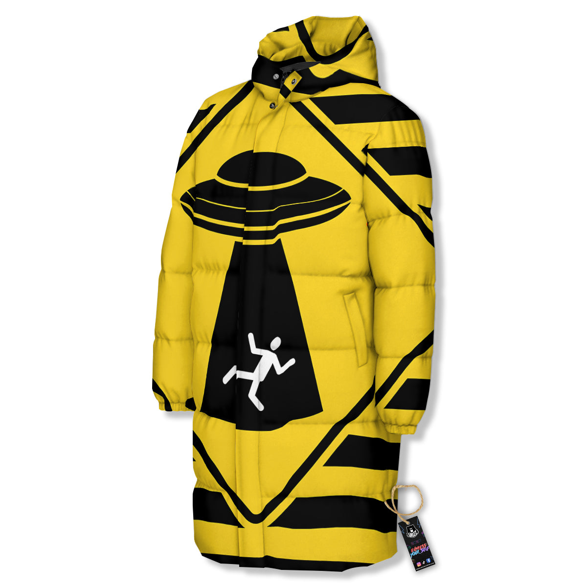 Caution Alien Abduction Warning Sign Print Long Down Jacket-grizzshop