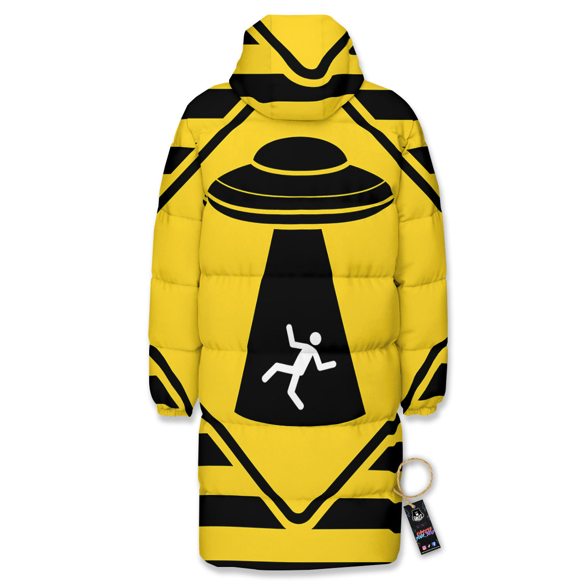 Caution Alien Abduction Warning Sign Print Long Down Jacket-grizzshop