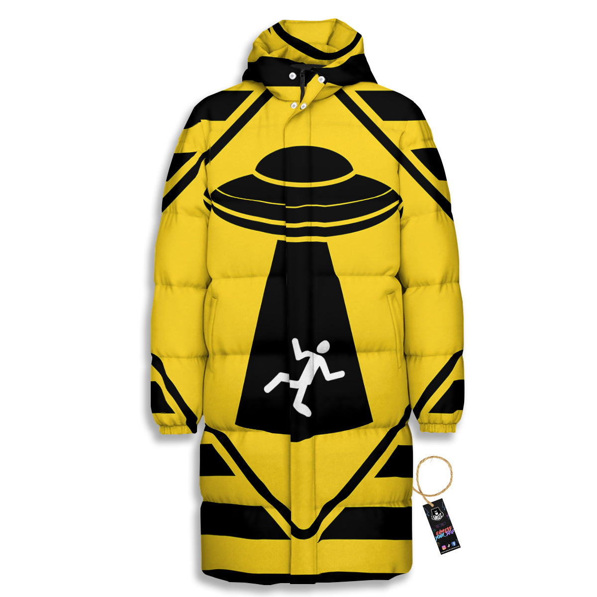 Caution Alien Abduction Warning Sign Print Long Down Jacket-grizzshop