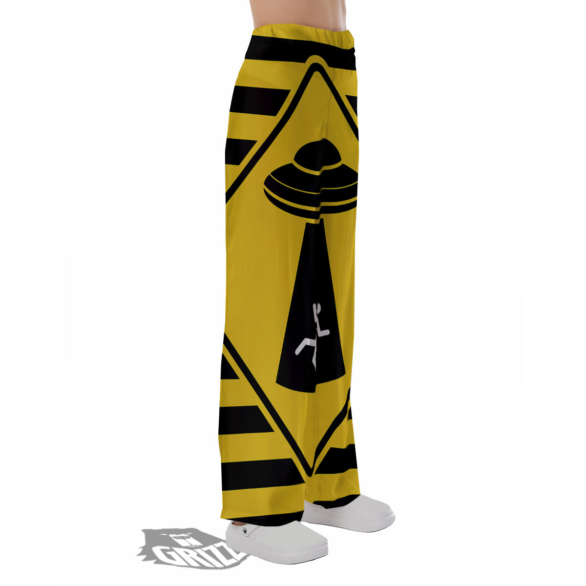 Caution Alien Abduction Warning Sign Print Pajama Pants-grizzshop