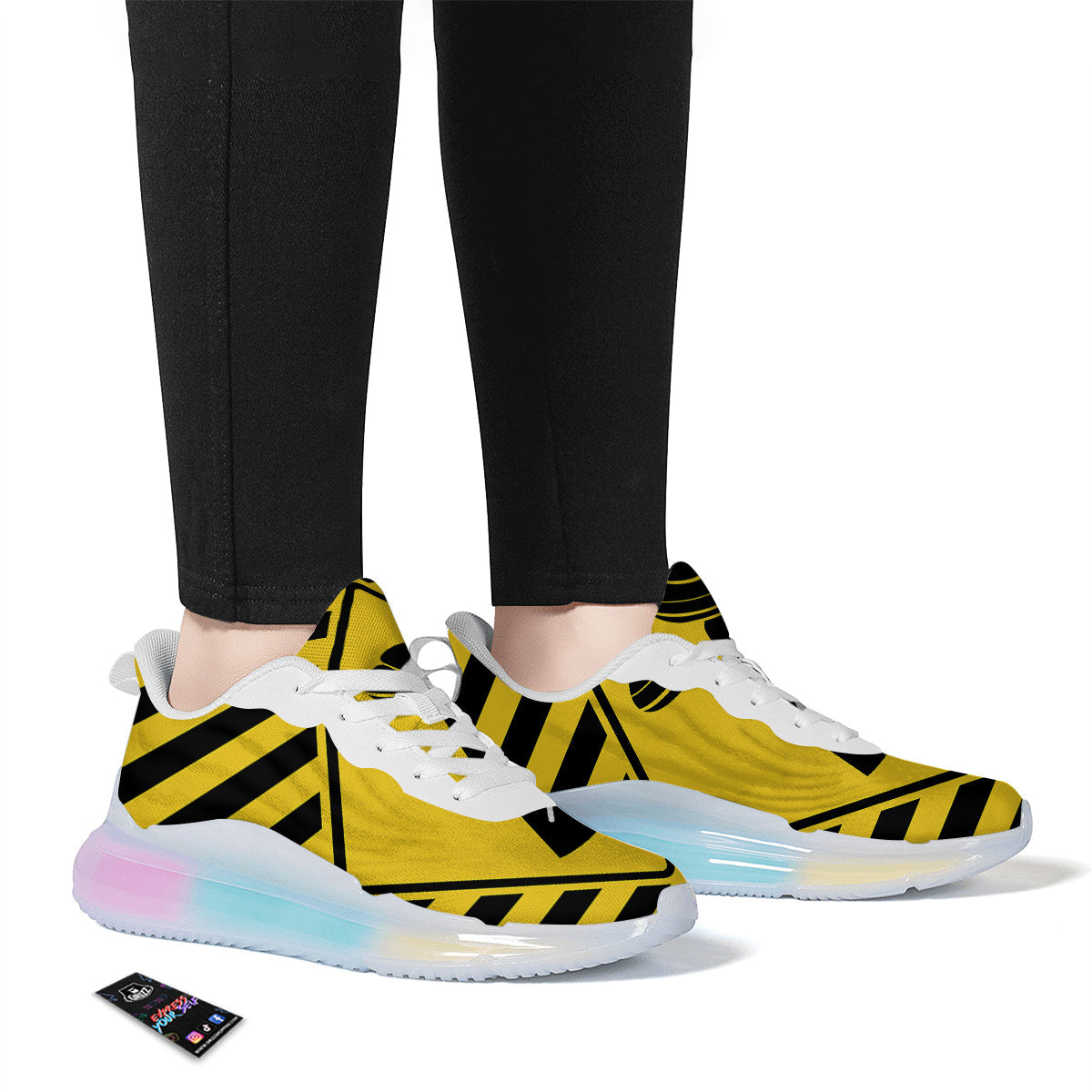 Caution Alien Abduction Warning Sign Print Running Sneakers-grizzshop