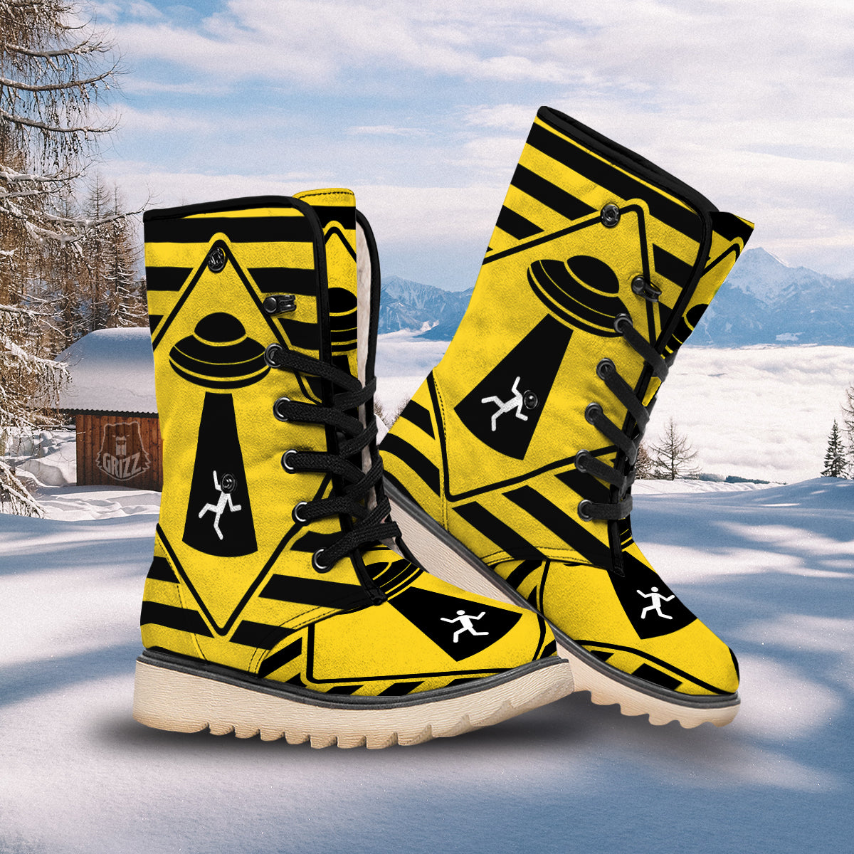 Caution Alien Abduction Warning Sign Print Snow Boots-grizzshop
