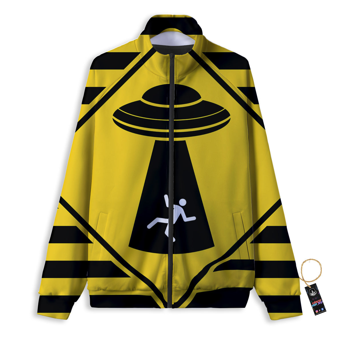 Caution Alien Abduction Warning Sign Print Track Jacket-grizzshop