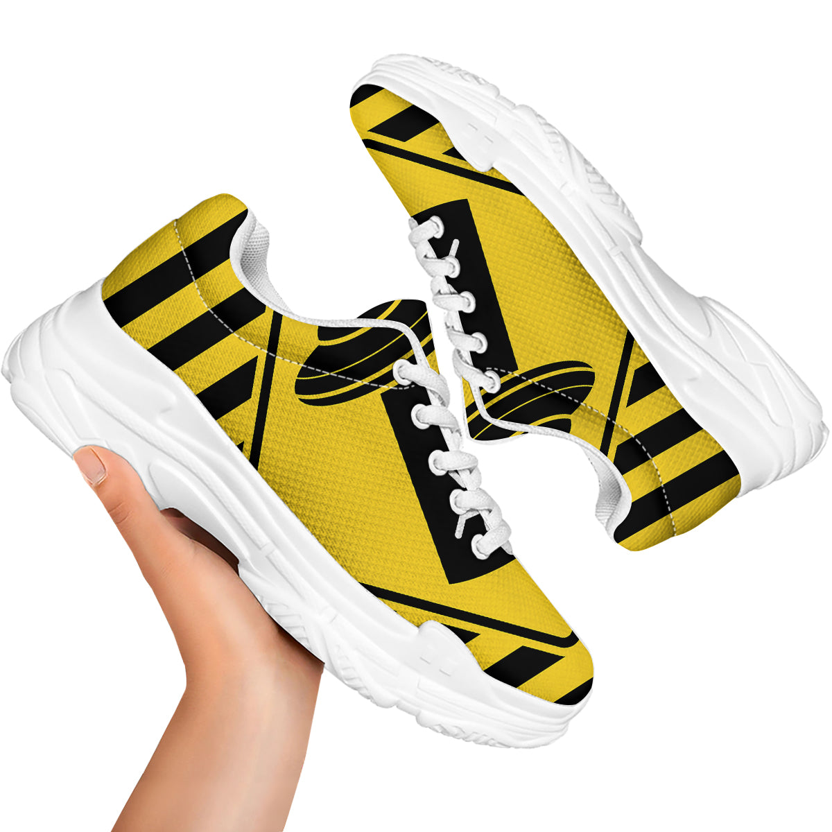 Caution Alien Abduction Warning Sign Print White Chunky Shoes-grizzshop