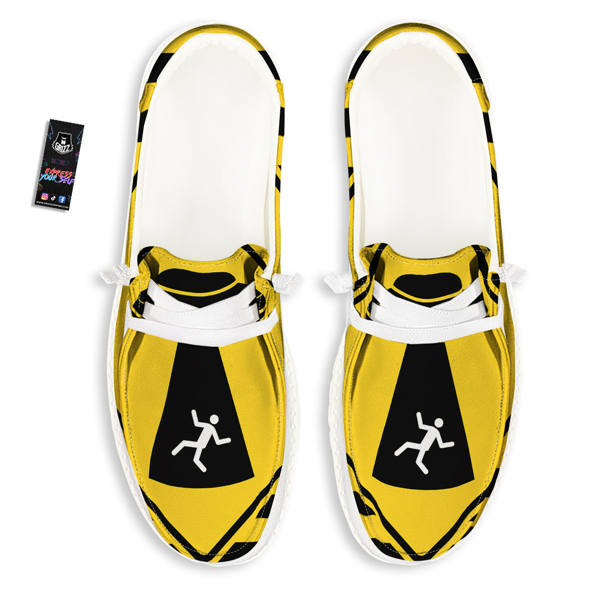 Caution Alien Abduction Warning Sign Print White Loafers-grizzshop