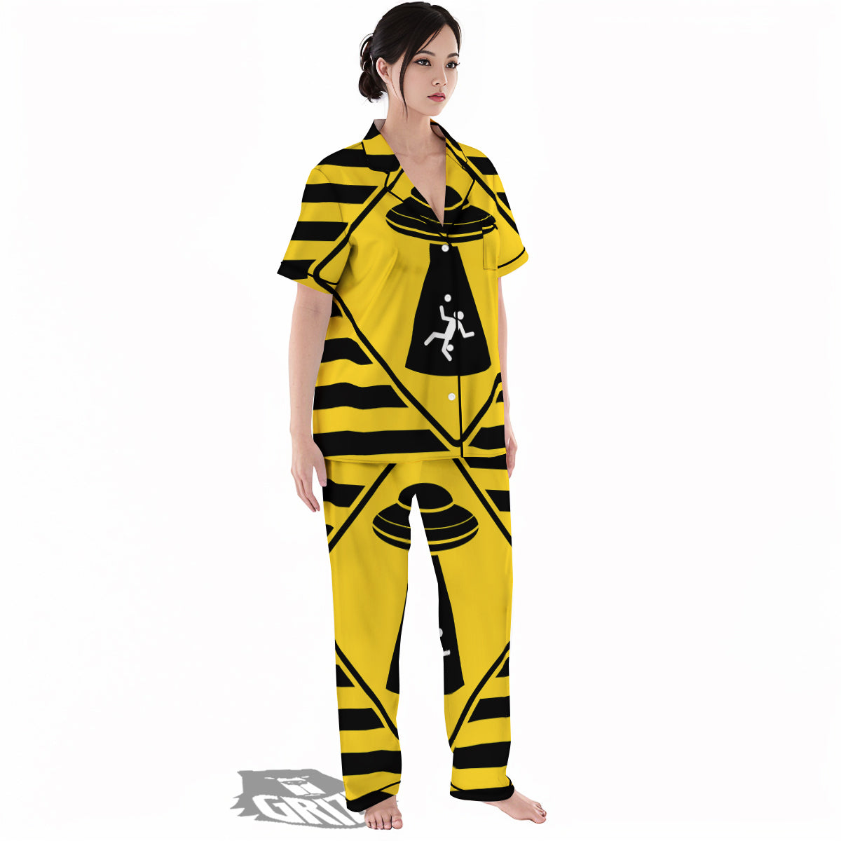 Caution Alien Abduction Warning Sign Print Women's Pajamas Set-grizzshop